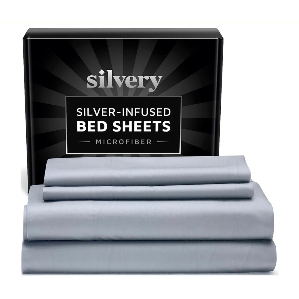 Silvery Bed Sheets Queen‎ Size Silver Infused Microfiber Soft Hypoallergenic